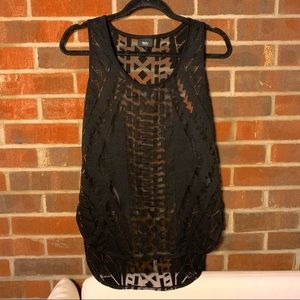 Black Geometric Tribal Print Flowy Tank Top XS
